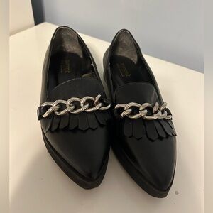 Black Leather Loafer with silver chain